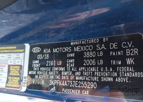 2018 Kia Forte Lx из США, поврежденный, VIN 3KPFK4A73JE255290